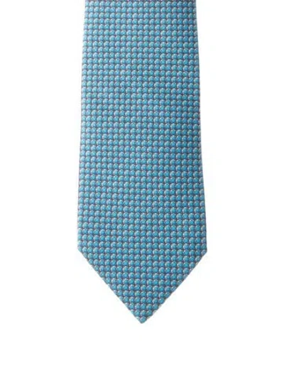Pre-owned Hermes Silk Printed Tie In Blue