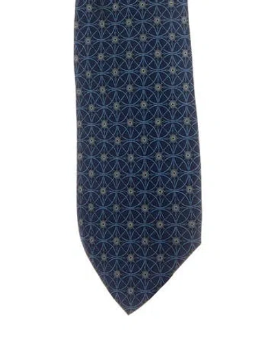 Pre-owned Hermes Silk Printed Tie In Blue