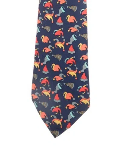 Pre-owned Hermes Silk Printed Tie In Blue
