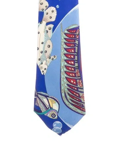 Pre-owned Hermes Silk Printed Tie In Blue