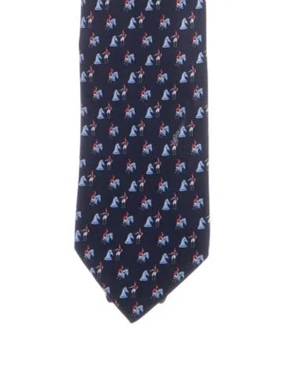 Pre-owned Hermes Silk Printed Tie In Blue