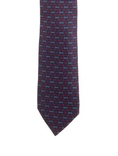 Pre-owned Hermes Silk Printed Tie In Blue
