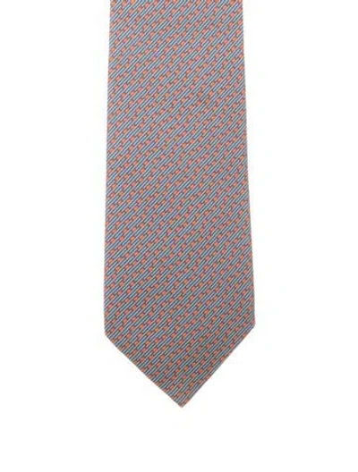 Pre-owned Hermes Silk Printed Tie In Blue