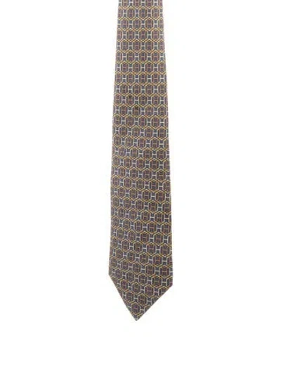Pre-owned Hermes Silk Printed Tie In Blue