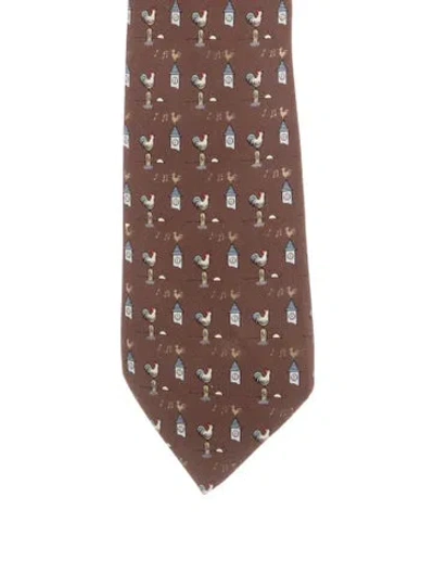 Pre-owned Hermes Silk Printed Tie In Brown