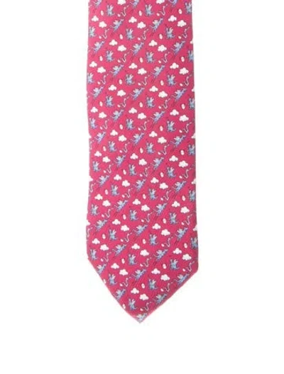 Pre-owned Hermes Silk Printed Tie In Burgundy