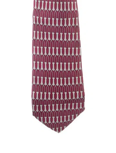 Pre-owned Hermes Silk Printed Tie In Burgundy
