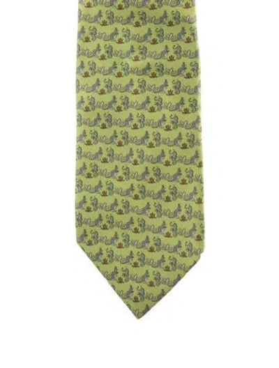 Pre-owned Hermes Silk Printed Tie In Green