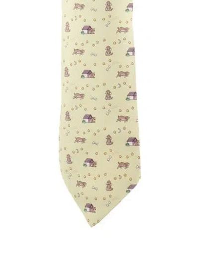 Pre-owned Hermes Silk Printed Tie In Green