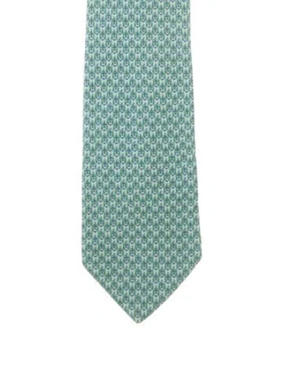 Pre-owned Hermes Silk Printed Tie In Green
