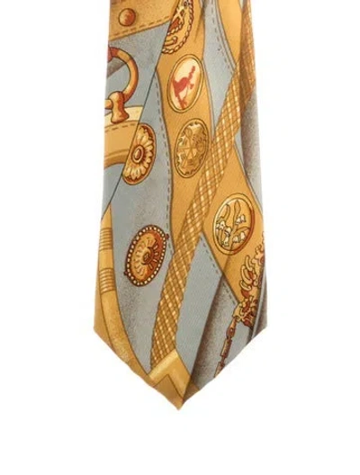 Pre-owned Hermes Silk Printed Tie In Green