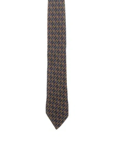 Pre-owned Hermes Silk Printed Tie In Grey