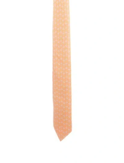Pre-owned Hermes Silk Printed Tie In Orange