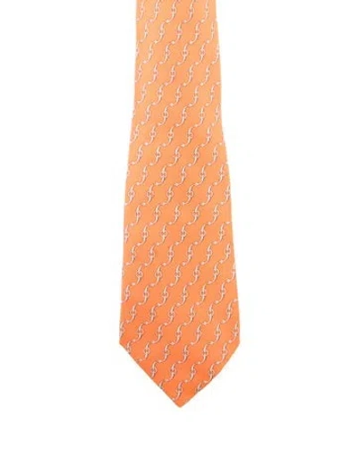 Pre-owned Hermes Silk Printed Tie In Orange