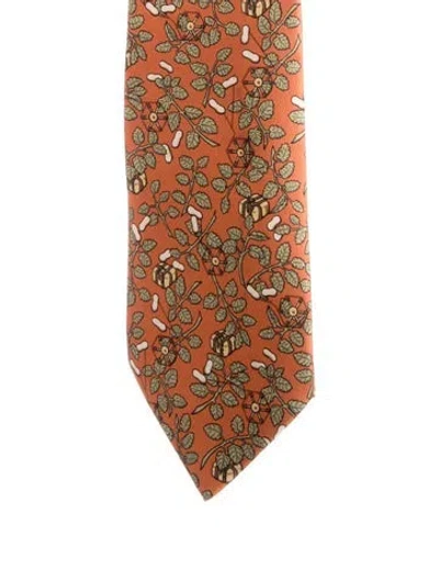 Pre-owned Hermes Silk Printed Tie In Orange