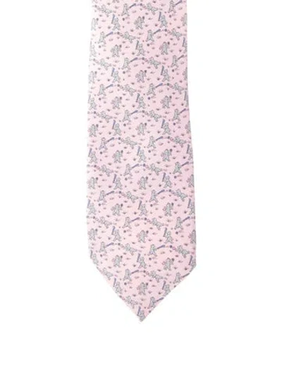 Pre-owned Hermes Silk Printed Tie In Pink