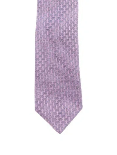 Pre-owned Hermes Silk Printed Tie In Pink
