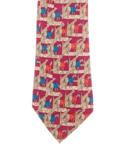 Pre-owned Hermes Silk Printed Tie In Pink