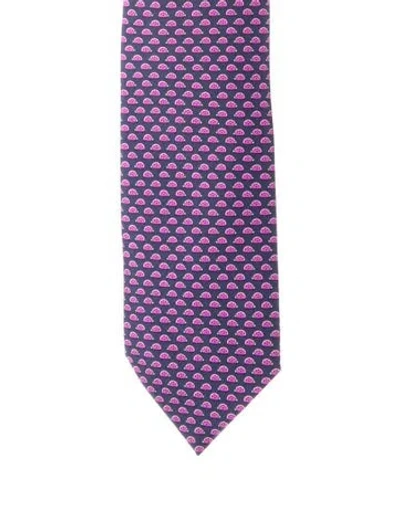 Pre-owned Hermes Silk Printed Tie In Purple