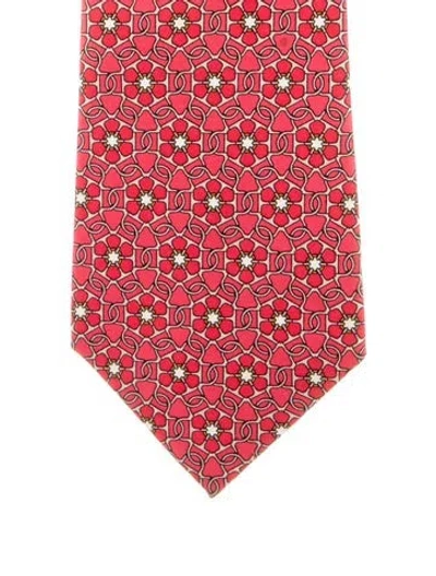 Pre-owned Hermes Silk Printed Tie In Red