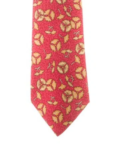 Pre-owned Hermes Silk Printed Tie In Red