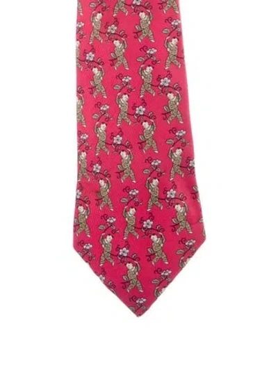 Pre-owned Hermes Silk Printed Tie In Red