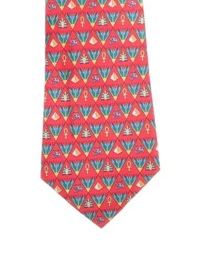 Pre-owned Hermes Silk Printed Tie In Red