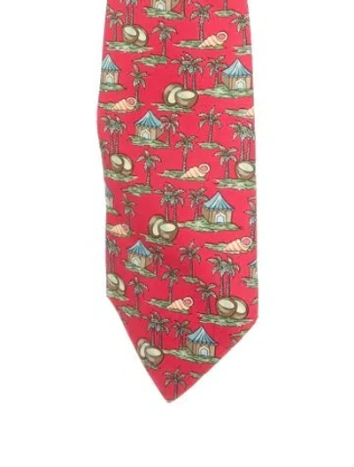 Pre-owned Hermes Silk Printed Tie In Red