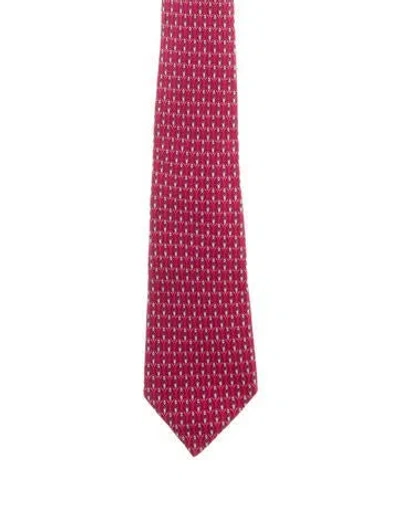 Pre-owned Hermes Silk Printed Tie In Red
