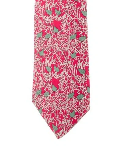 Pre-owned Hermes Silk Printed Tie In Red
