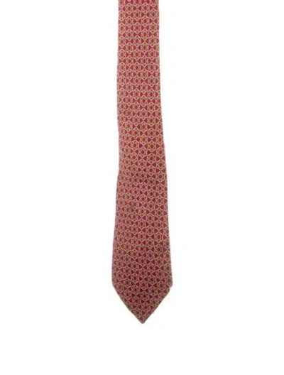 Pre-owned Hermes Silk Printed Tie In Red