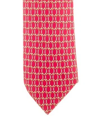 Pre-owned Hermes Silk Printed Tie In Red