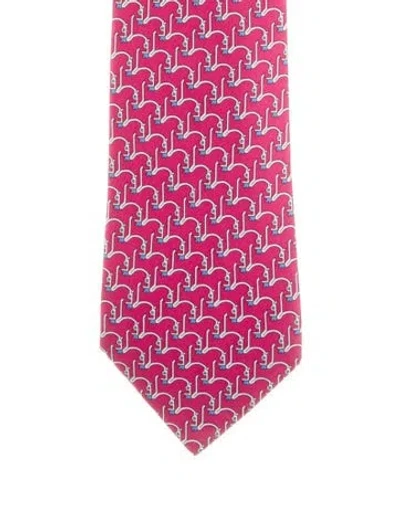 Pre-owned Hermes Silk Printed Tie In Red