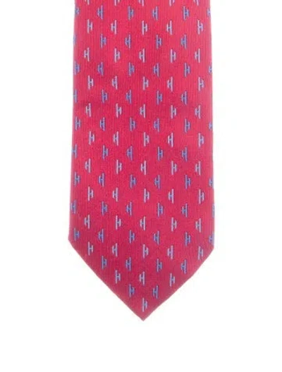 Pre-owned Hermes Silk Printed Tie In Red