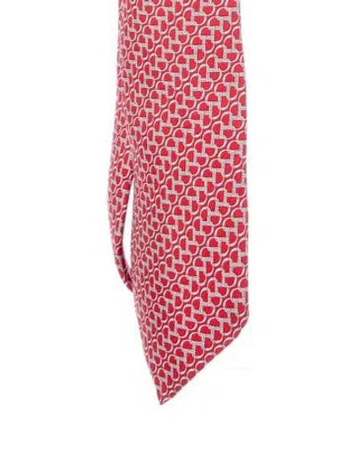 Pre-owned Hermes Silk Printed Tie In Red