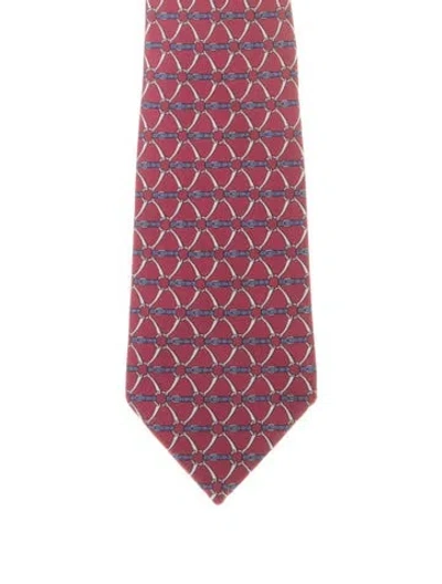 Pre-owned Hermes Silk Printed Tie In Red