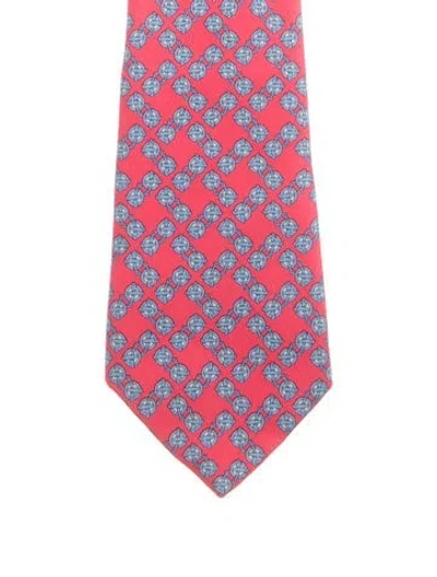 Pre-owned Hermes Silk Printed Tie In Red