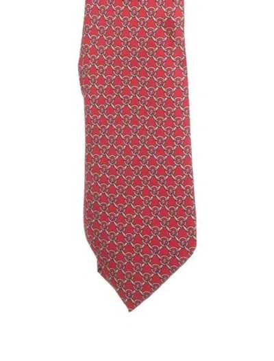 Pre-owned Hermes Silk Printed Tie In Red