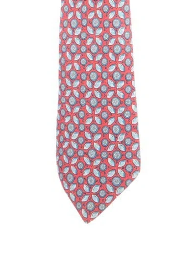 Pre-owned Hermes Silk Printed Tie In Red