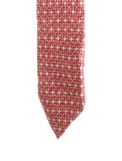 Pre-owned Hermes Silk Printed Tie In Red