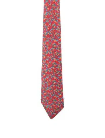 Pre-owned Hermes Silk Printed Tie In Red