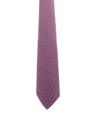 Pre-owned Hermes Silk Printed Tie In Red