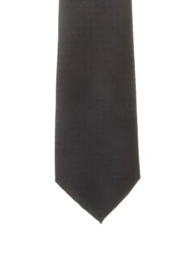 Pre-owned Hermes Silk Printed Tie  W/tags In Black