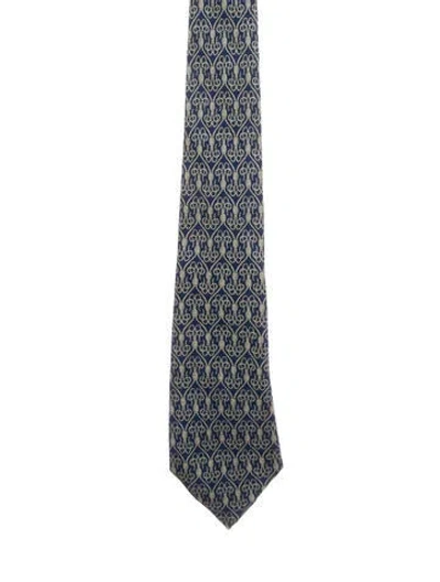 Pre-owned Hermes Silk Printed Tie W/tags In Blue