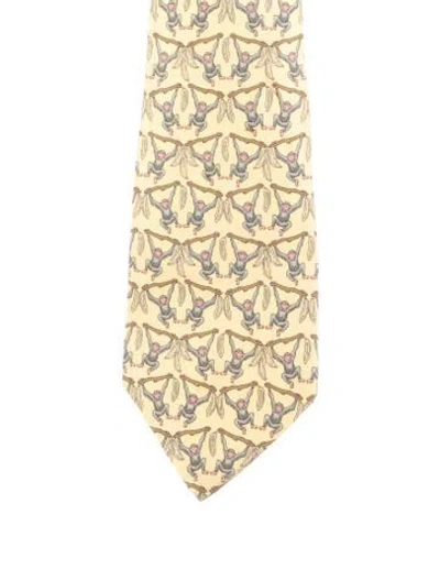 Pre-owned Hermes Silk Printed Tie In Yellow