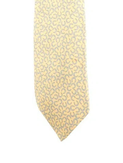 Pre-owned Hermes Silk Printed Tie In Yellow