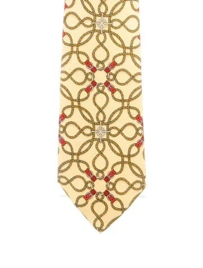 Pre-owned Hermes Silk Printed Tie In Yellow