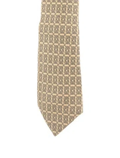 Pre-owned Hermes Silk Printed Tie In Yellow