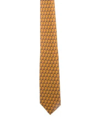 Pre-owned Hermes Silk Printed Tie In Yellow
