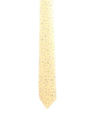 Pre-owned Hermes Silk Printed Tie In Yellow